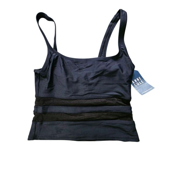 NWT Anne Cole Black Square Neck Mesh Swimsuit Tankini Top Large Classic - Picture 1 of 6